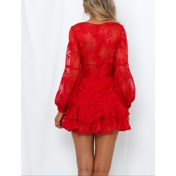 NWOT Hello Molly I Heard A Rumour Red Fiere Embroidered Ruffled Mini Dress XS - Picture 13 of 13